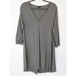 James Perse Dress Ruched Minimalist Neutral Lagenlook Chic Gray Designer Size S